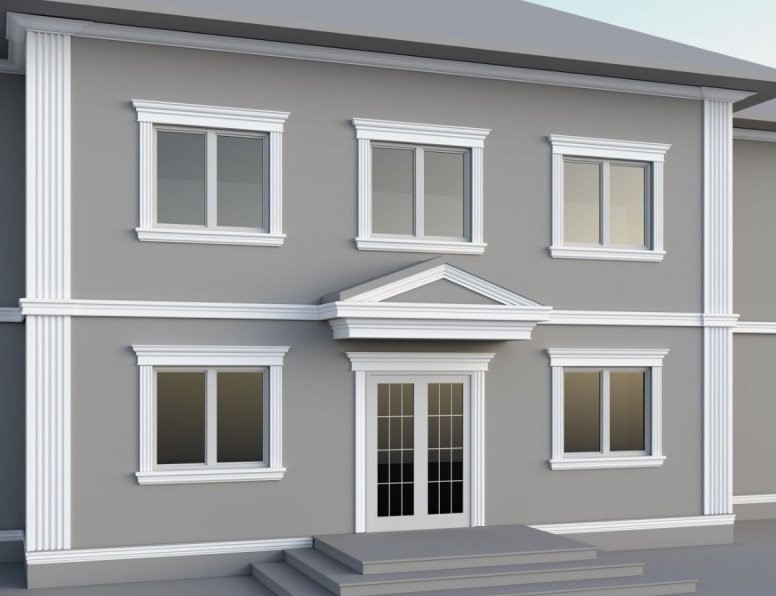 Дизайн отделки фасада дома с элементами декора из пенопласта